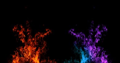 orange, blue, and purple smoke bombs